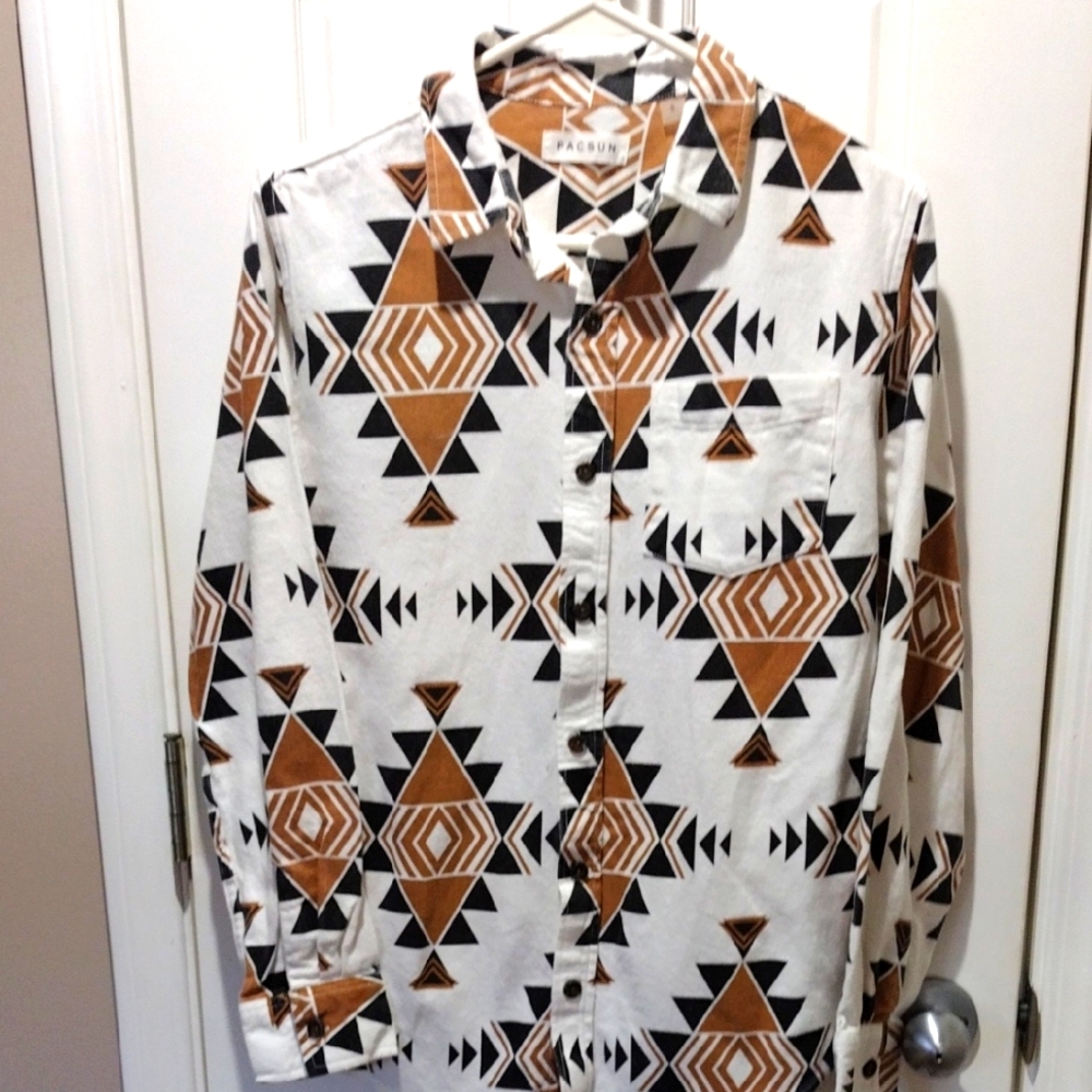 PacSun Men's Geometric Brown and Black Shirt